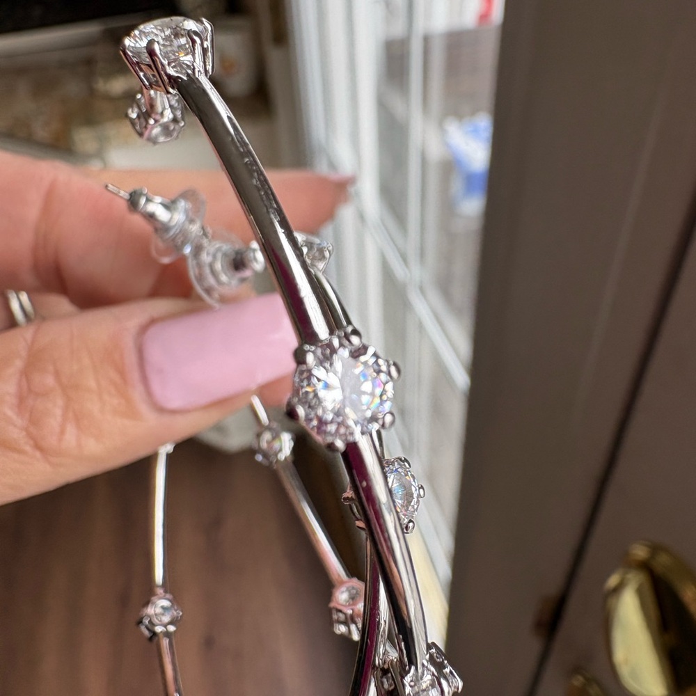 Swarovski Silver Hoop Earrings with Crystal Accents - Picture 4 of 9